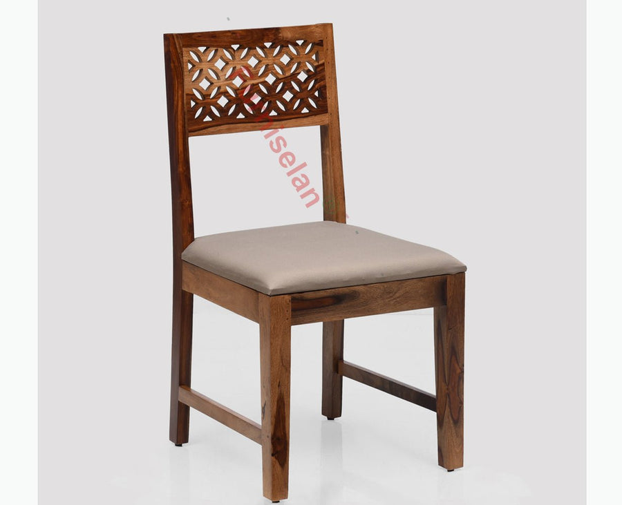 Frankfurt Sheesham Wood Set with Cushion Dining Study Room Set of 2 - Wooden Chairs - Furniselan - Rustic-Teak-Finish