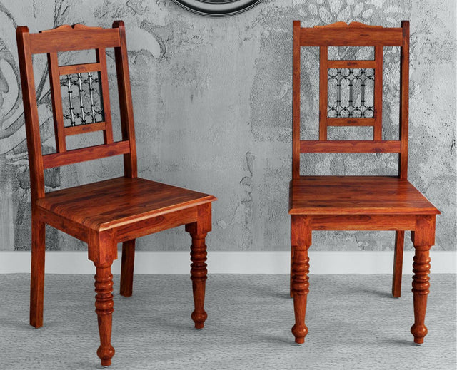 Gaza Sheesham Wood Study Dining Chair Set of Two - Wooden Chairs - Furniselan - Maple-Finish