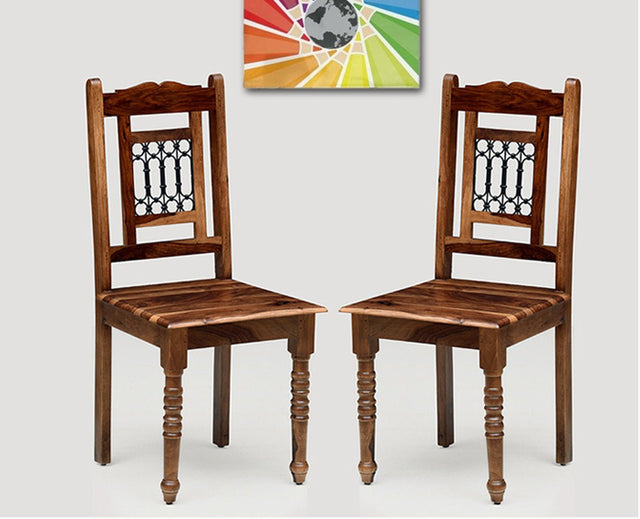 Gaza Sheesham Wood Study Dining Chair Set of Two - Wooden Chairs - Furniselan - Teak-Finish