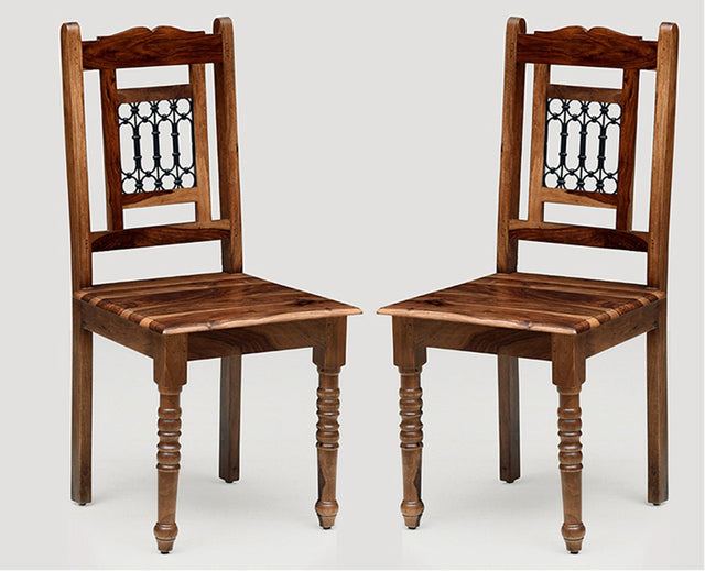 Gaza Sheesham Wood Study Dining Chair Set of Two - Wooden Chairs - Furniselan - Teak-Finish