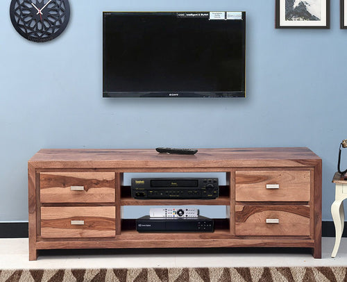 Hamburg Solid Wood Four Drawers Tv Cabinet-Rustic Teak Finish - Tv Cabinet - Furniselan-Rustic-Teak-Finish