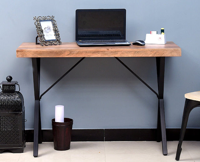 Hermosillo Solid Wood Study Table Cum Console Table - Study Table - Furniselan - Rustic-Teak-Finish