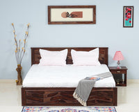 Hong Kong Solid Wood King Size Bed with Box Storage - Furniselan-Grey-Finish