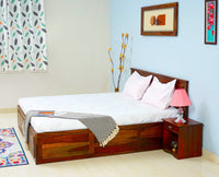 Hong Kong Solid Wood King Size Bed with Box Storage - Furniselan-Maple-Finish