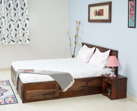 Hong Kong Solid Wood King Size Bed with Box Storage - Furniselan-Grey-Finish