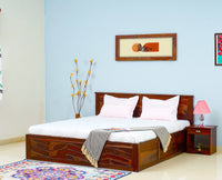 Hong Kong Solid Wood King Size Bed with Box Storage - Furniselan-Maple-Finish