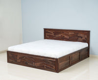 Hong Kong Solid Wood Queen Size Bed with Box Storage - Furniselan-Grey-Finish