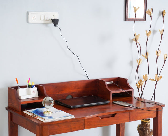 Hyderabad Study Laptop Table With USB Connector - Study Table - Furniselan - Maple-Finish