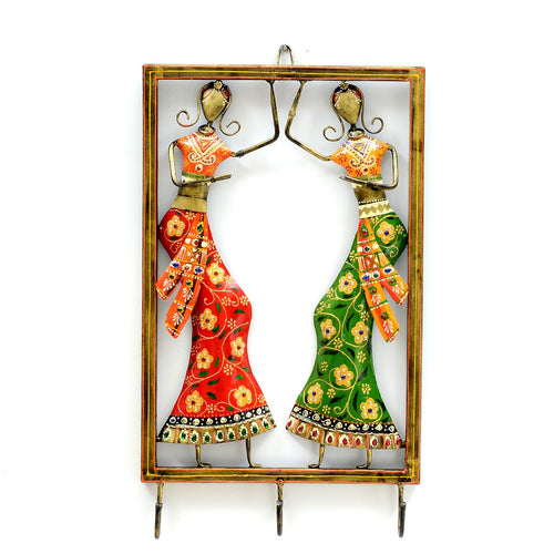 Iron Multicolour Lady Frame With key Holder - Furniselan