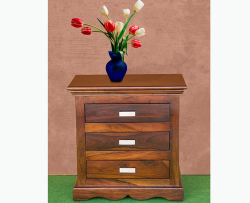 Jacksonville Wooden Three Drawers Bedside Table-Teak Finish - Bedside Table - Furniselan-Teak-Finish
