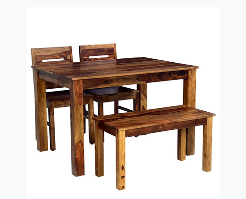 Jaipur Sheesham Wood 4 Seater Dining Table Set with 2 Chair & Bench For Dining Room - Dining Set - Furniselan