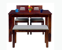 Jaipur Sheesham Wood 4 Seater Dining Table Set with 2 Chair & Bench For Dining Room - Dining Set - Furniselan - Rosewood-Fine-Finish