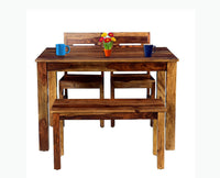 Jaipur Sheesham Wood 4 Seater Dining Table Set with 2 Chair & Bench For Dining Room - Dining Set - Furniselan - Teak-Finish