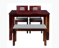 Jaipur Sheesham Wood 4 Seater Dining Table Set with 2 Chair & Bench For Dining Room - Dining Set - Furniselan - Rosewood-Fine-Finish