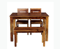 Jaipur Sheesham Wood 4 Seater Dining Table Set with 2 Chair & Bench For Dining Room - Dining Set - Furniselan - Teak-Finish