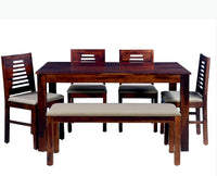 Jaipur Sheesham Wood 6 Seater Dining Table Set with 4 Chair & Becnch for Dining Room - Dining Set - Furniselan - Rosewood-Fine-Finish