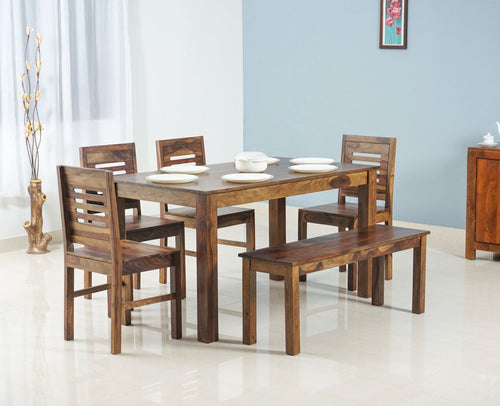 Jaipur Sheesham Wood 6 Seater Dining Table Set with 4 Chair & Becnch for Dining Room - Dining Set - Furniselan