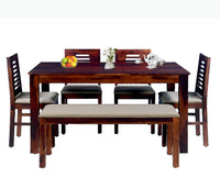 Jaipur Sheesham Wood 6 Seater Dining Table Set with 4 Chair & Becnch for Dining Room - Dining Set - Furniselan - Rosewood-Fine-Finish