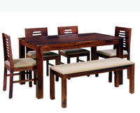 Jaipur Sheesham Wood 6 Seater Dining Table Set with 4 Chair & Becnch for Dining Room - Dining Set - Furniselan - Rosewood-Fine-Finish