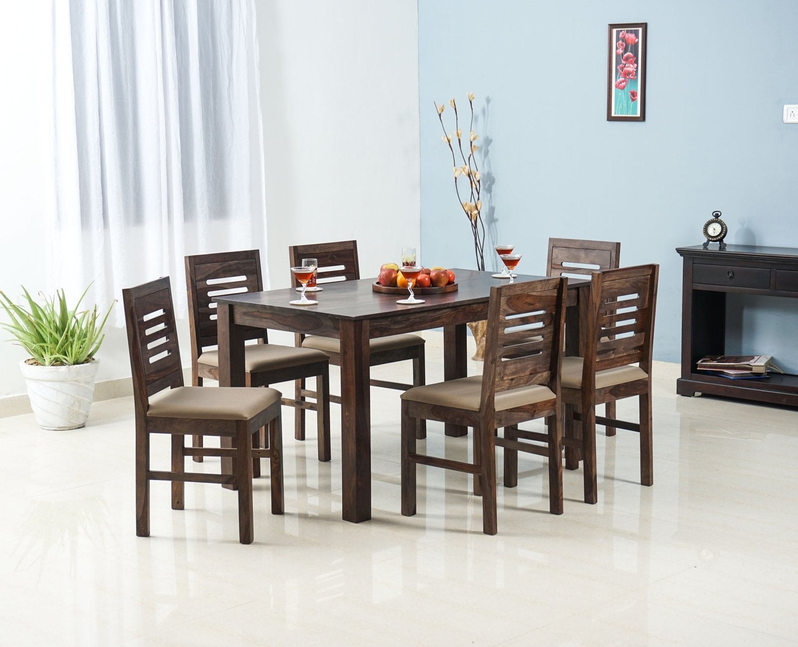 Jaipur Sheesham Wood 6 Seater Dining Table Set with 6 Chair for Dining Room - Dining Set - Furniselan - Grey-Finish