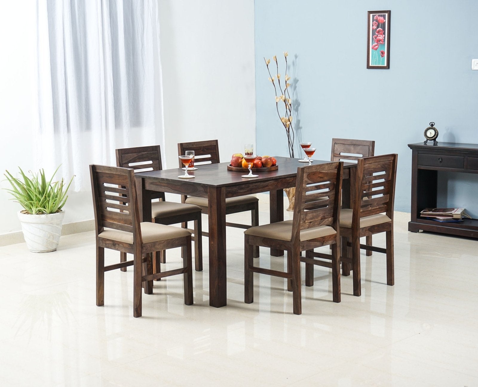 Jaipur Sheesham Wood 6 Seater Dining Table Set with 6 Chair for Dining Room - Dining Set - Furniselan - Grey-Finish