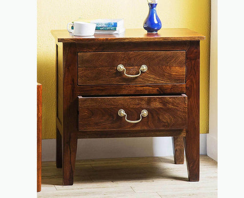 Jalandhar Wooden Two Drawers Bedside Table - Bedside Table - Furniselan - Teak-Finish