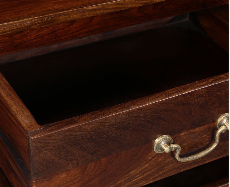 Jalandhar Wooden Two Drawers Bedside Table - Bedside Table - Furniselan - Teak-Finish