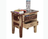 Jalandhar Wooden Two Drawers Bedside Table - Bedside Table - Furniselan - Rustic-Teak-Finish