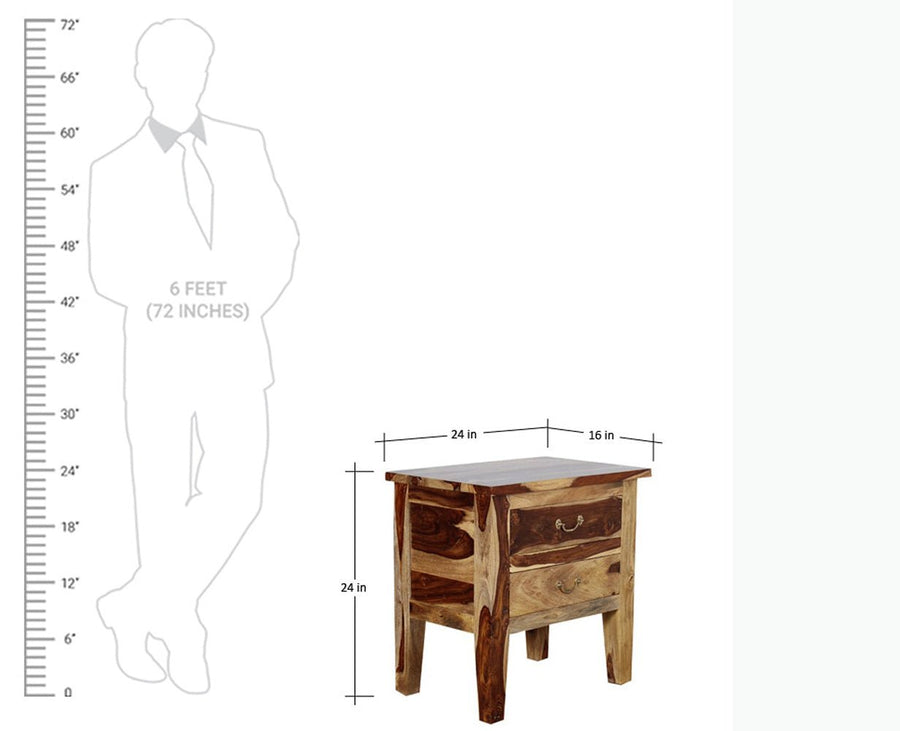 Jalandhar Wooden Two Drawers Bedside Table - Bedside Table - Furniselan - Rustic-Teak-Finish