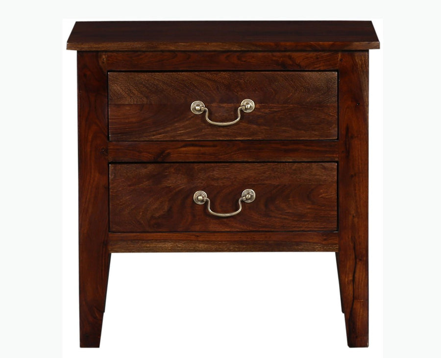 Jalandhar Wooden Two Drawers Bedside Table - Bedside Table - Furniselan - Teak-Finish