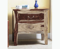 Jalandhar Wooden Two Drawers Bedside Table - Bedside Table - Furniselan - Rustic-Teak-Finish