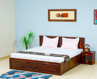 Jodhpur Solid Wood King Size Bed with Box Storage - Furniselan-Maple-Finish