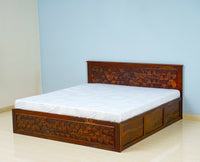 Jodhpur Solid Wood King Size Bed with Box Storage - Furniselan-Maple-Finish