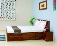 Jodhpur Solid Wood King Size Bed with Box Storage - Furniselan-Maple-Finish