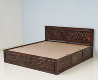 Jodhpur Solid Wood King Size Bed with Box Storage - Furniselan-Grey-Finish
