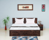 Jodhpur Solid Wood King Size Bed with Box Storage - Furniselan-Grey-Finish