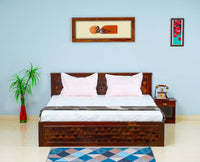 Jodhpur Solid Wood Queen Size Bed with Box Storage - Furniselan-Maple-Finish