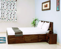 Jodhpur Solid Wood Queen Size Bed with Box Storage - Furniselan-Teak-Finish