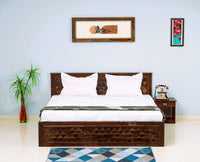 Jodhpur Solid Wood Queen Size Bed with Box Storage - Furniselan-Teak-Finish