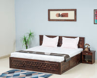 Jodhpur Solid Wood Queen Size Bed with Box Storage - Furniselan-Grey-Finish