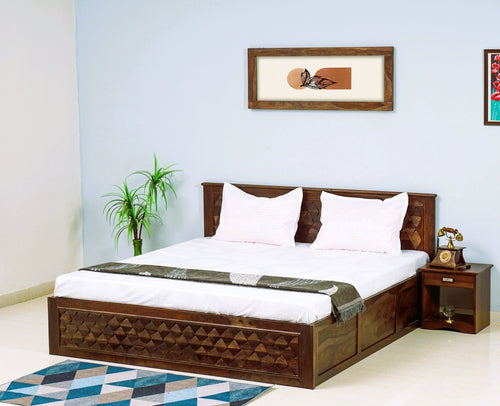 Jodhpur Solid Wood Queen Size Bed with Box Storage - Furniselan