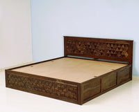 Jodhpur Solid Wood Queen Size Bed with Box Storage - Furniselan-Teak-Finish