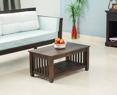 Kochi Solid Wood Coffee Table with shelves - Coffee Table - Furniselan - Grey-Finish