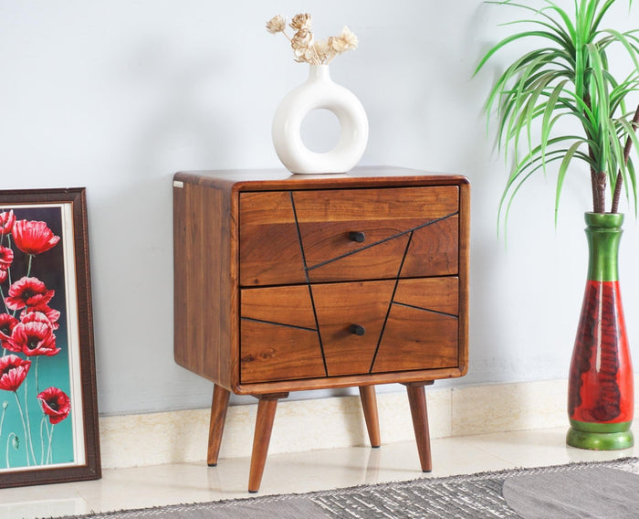 Kolkata Solid Wood Bedside table with Two Drawer - Bedside Table - Furniselan