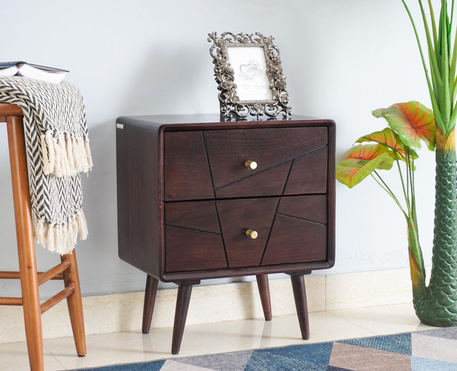 Kolkata Solid Wood Bedside table with Two Drawer - Bedside Table - Furniselan - Grey-Finish