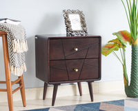 Kolkata Solid Wood Bedside table with Two Drawer - Bedside Table - Furniselan - Grey-Finish