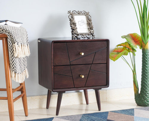 Kolkata Solid Wood Bedside table with Two Drawer - Bedside Table - Furniselan - Grey-Finish