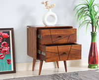 Kolkata Solid Wood Bedside table with Two Drawer - Bedside Table - Furniselan - Teak-Finish