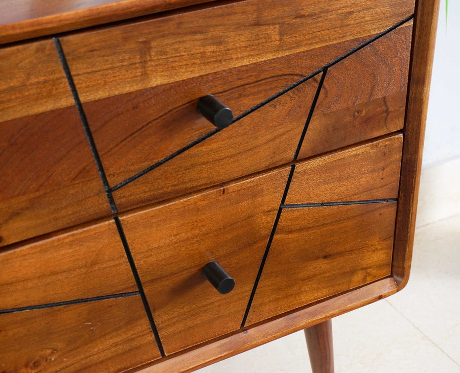 Kolkata Solid Wood Bedside table with Two Drawer - Bedside Table - Furniselan - Teak-Finish