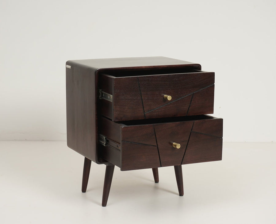 Kolkata Solid Wood Bedside table with Two Drawer - Bedside Table - Furniselan - Grey-Finish